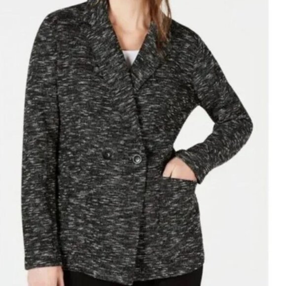 Eileen Fisher Charcoal and White Knit double breasted jacket 3X - Picture 2 of 7